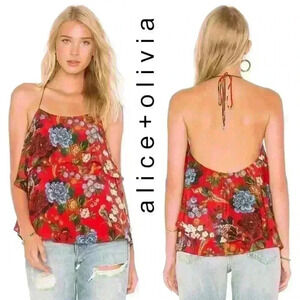 ALICE+OLIVIA "Marybeth" Layered Silk Ruffle Halter Top